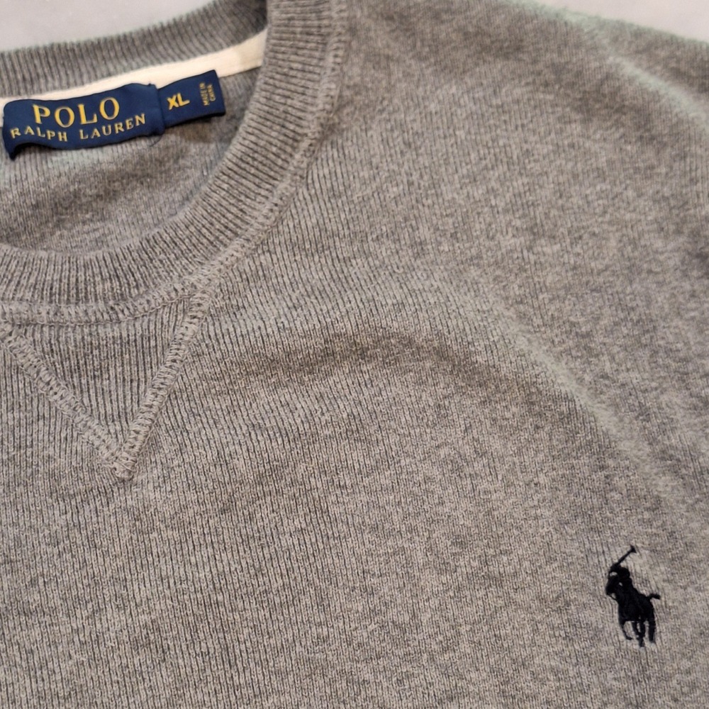 Polo Ralph Lauren Sweater Mens XL Gray Cotton Crewneck Long Sleeve Pony Preppy